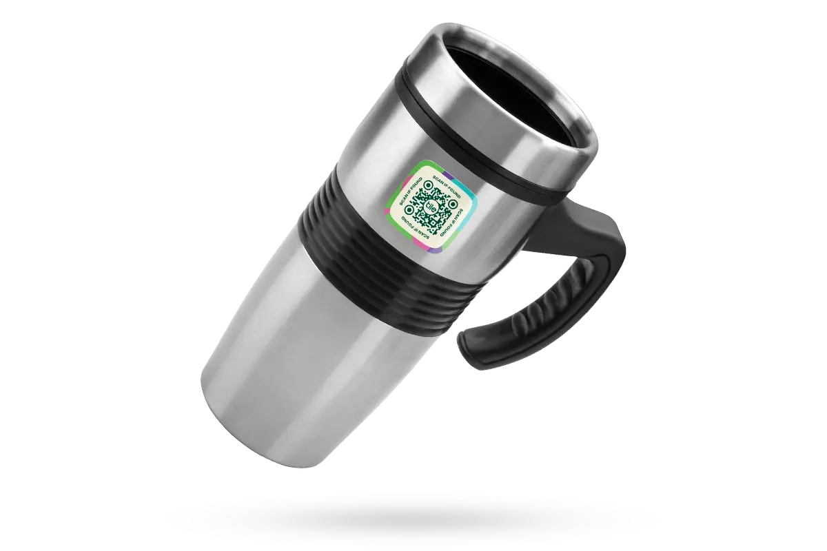 A Lost and Found Label placed on a thermos.