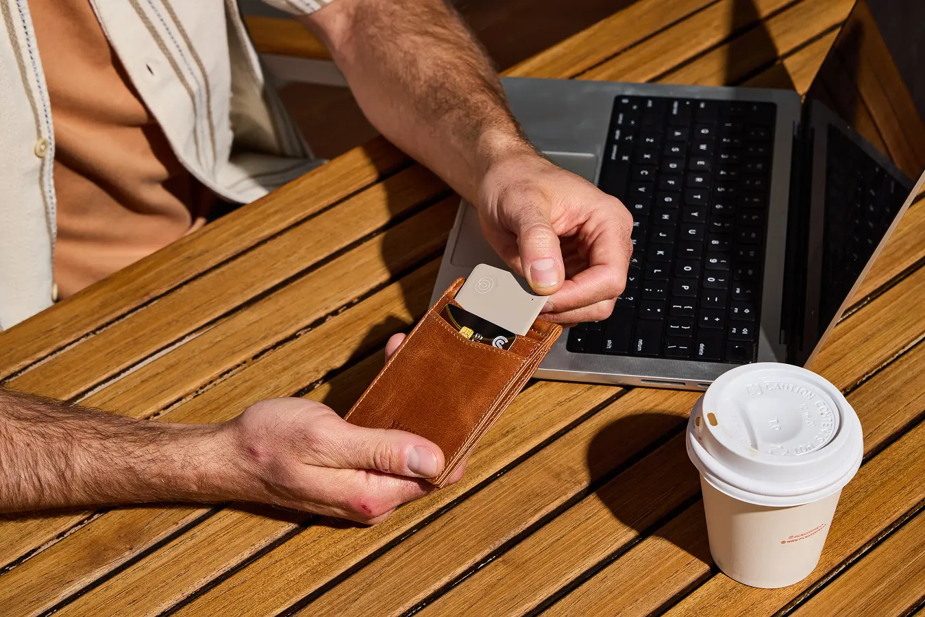 Image of Tile Slim - Slate in brown leather wallet