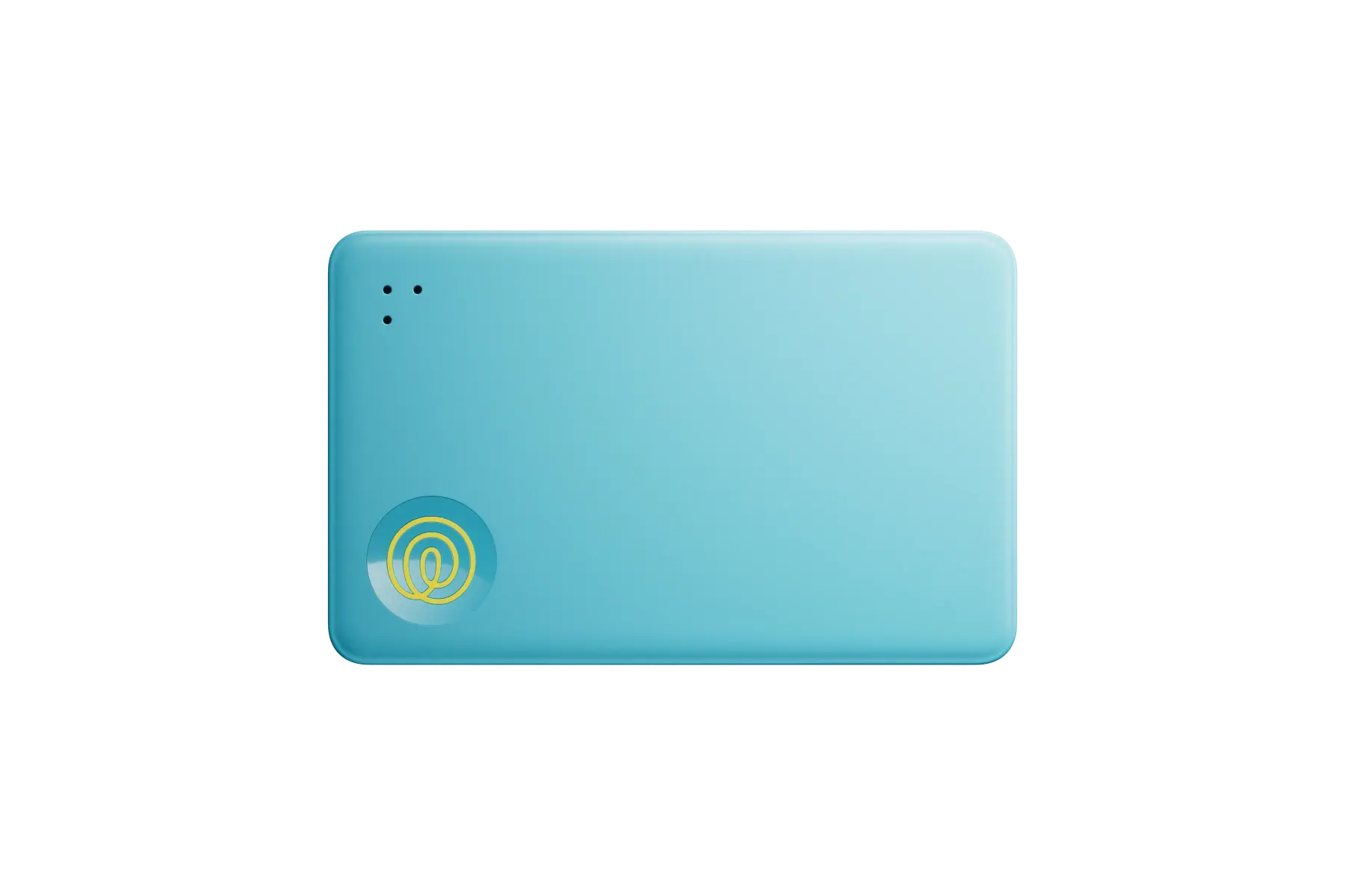 A front-facing image of a Life360 Tile Slim - Aqua Lemon