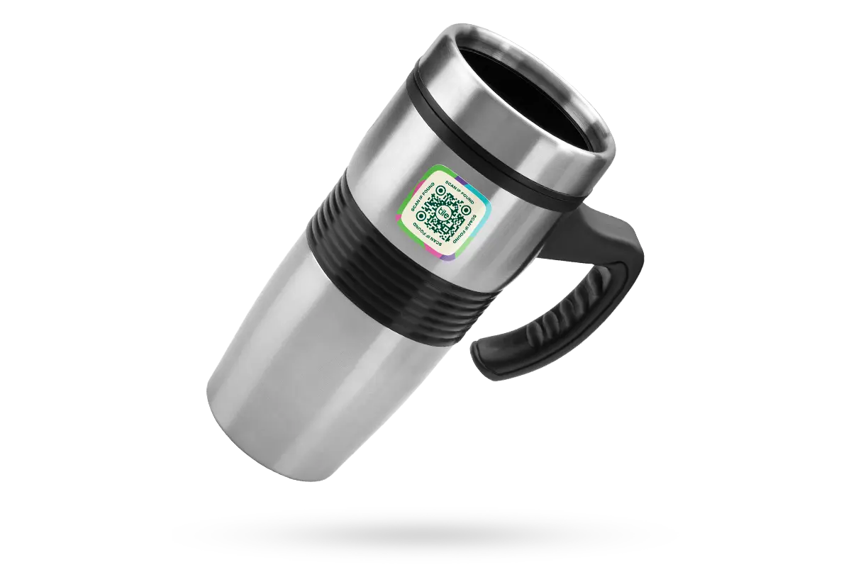 A Lost and Found Label placed on a thermos.