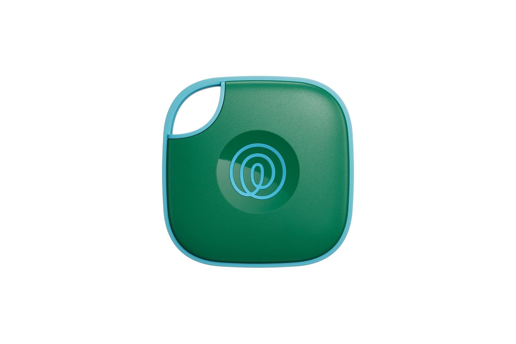 A front-facing image of a Life360 Tile - Green Surf