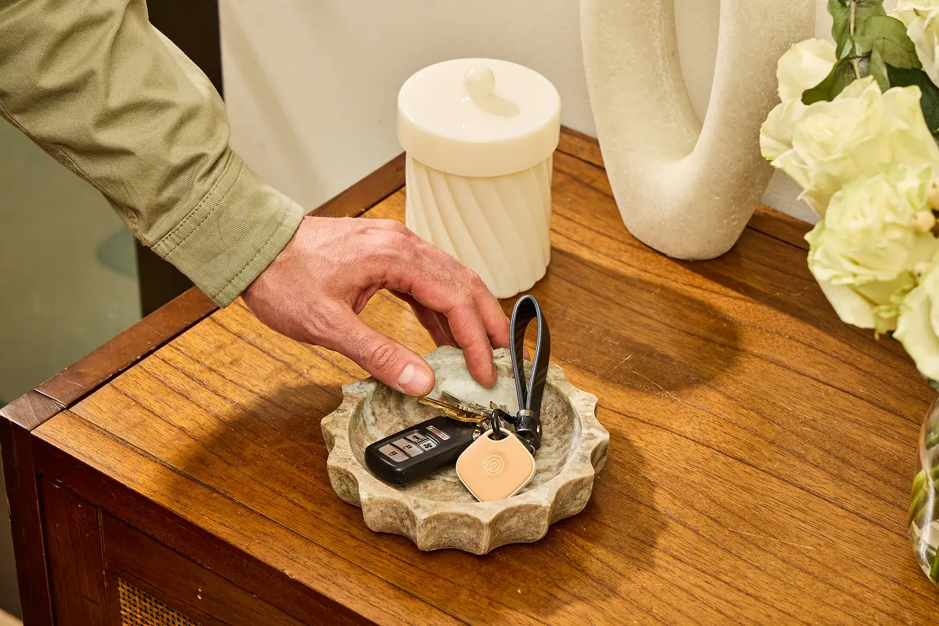 Image of Tile - Clay on keychain in a bowl