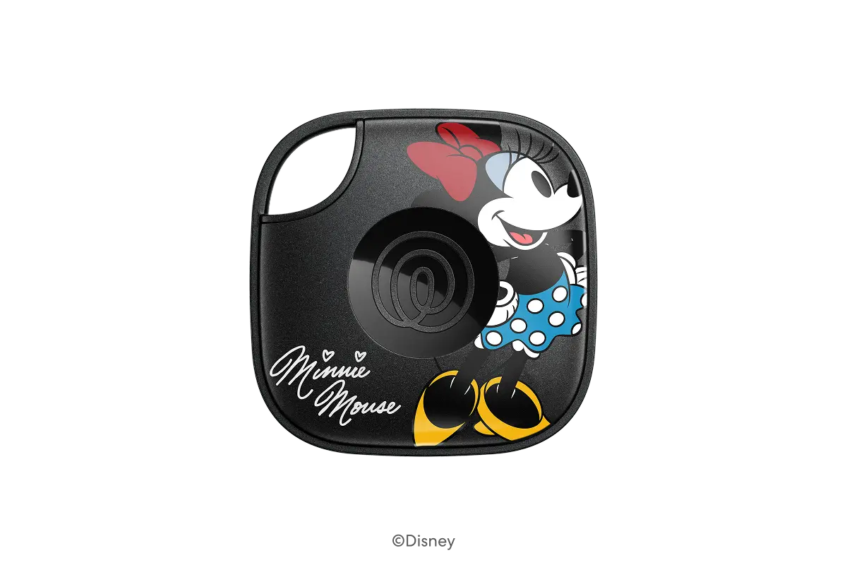 A front-facing image of a Life360 Tile - Minnie Mouse