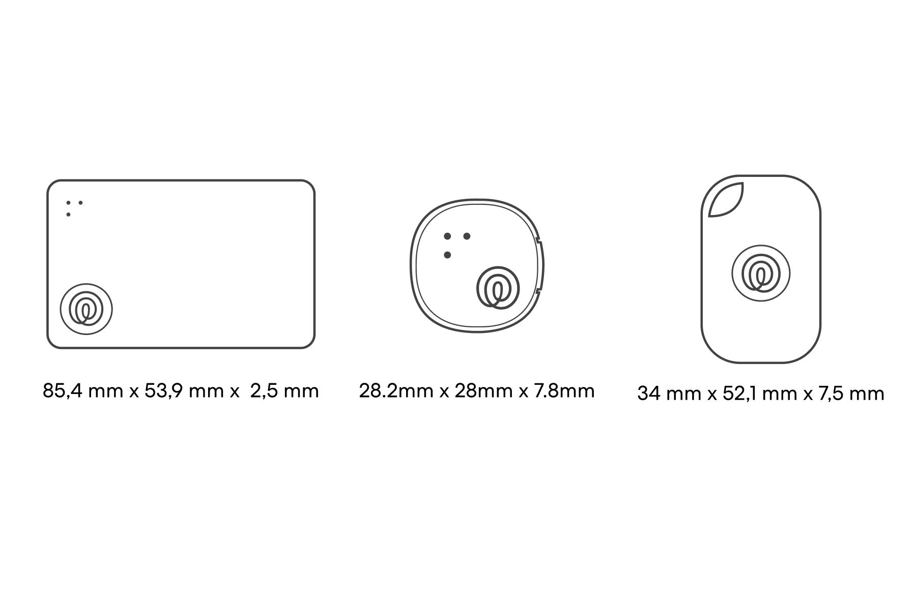 Dimensions of a Life360 Tile Pro Essentials Pack