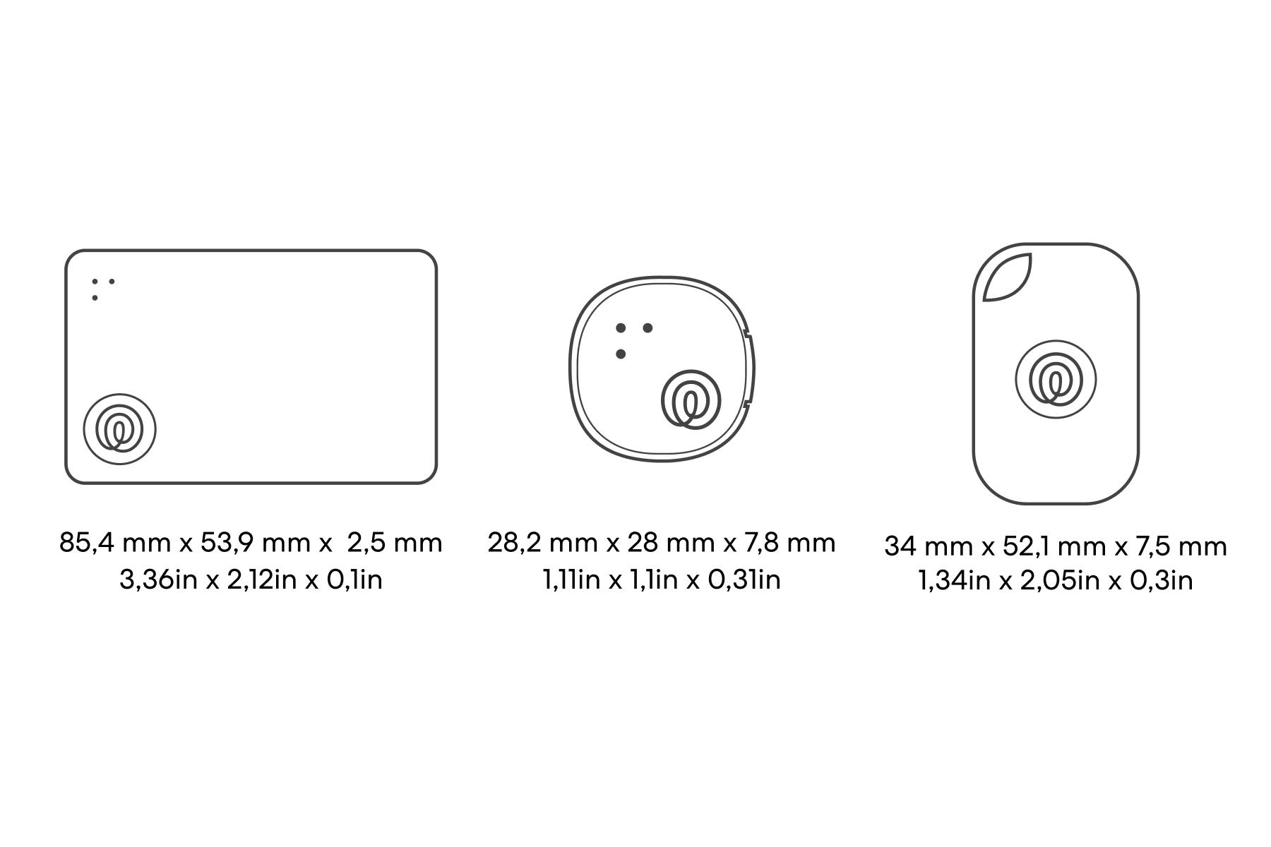 Dimensions of a Life360 Tile Pro Essentials Pack