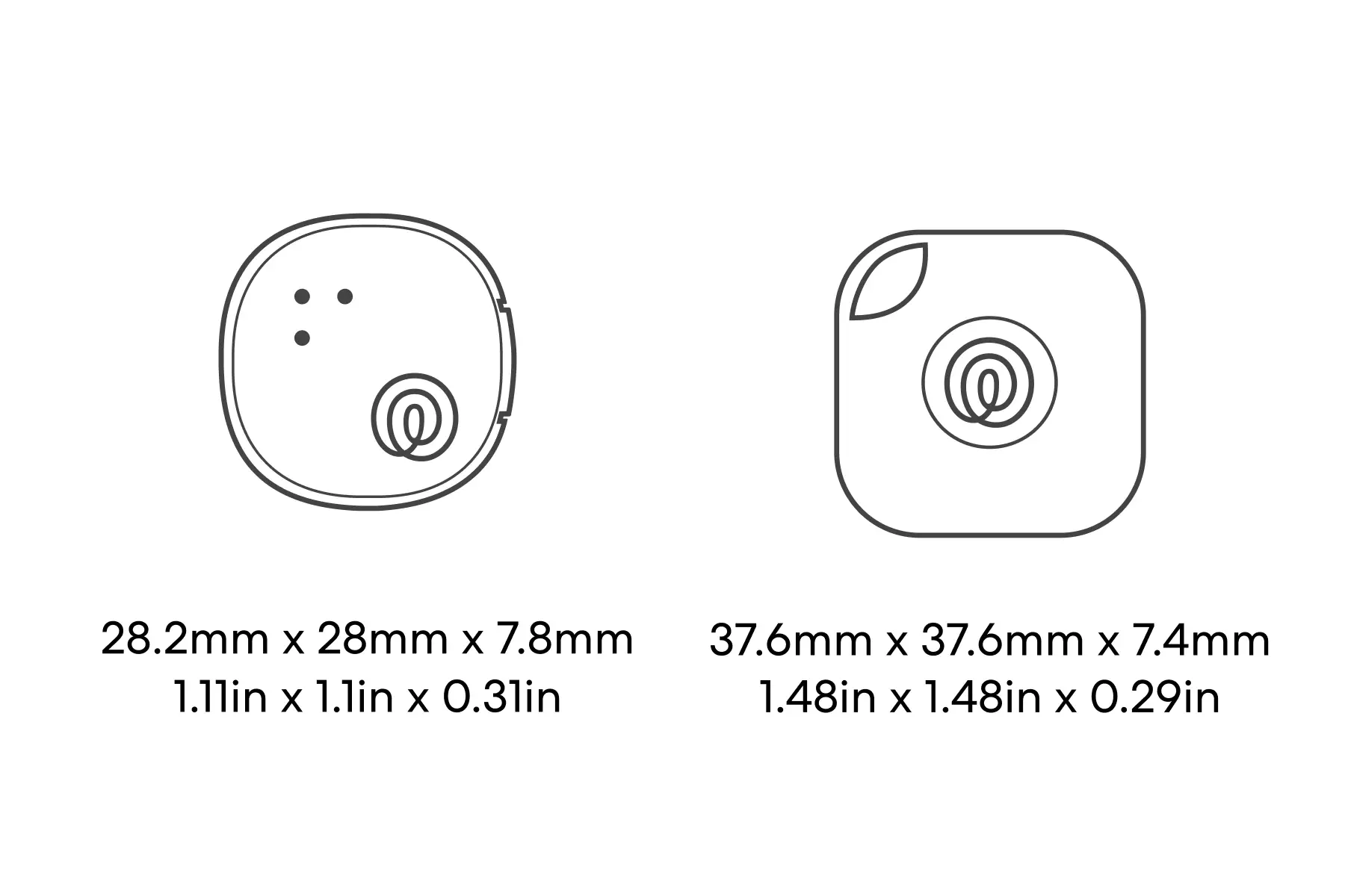 Dimensions of a Life360 Tile + Life360 Tile Sticker