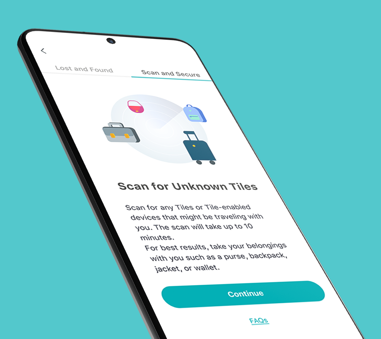 Tile Tracker's Scan & Secure feature on smartphone screen