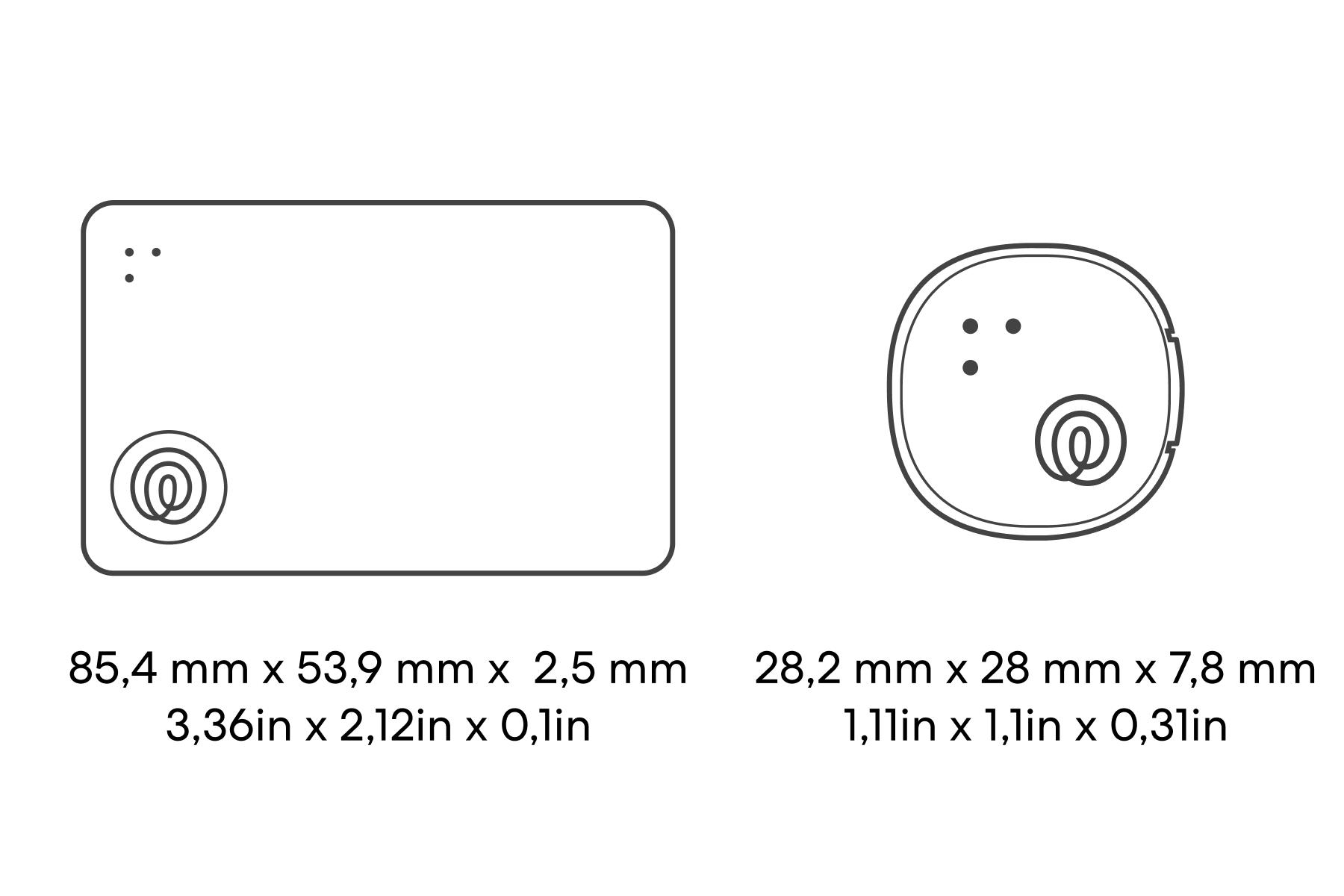 Dimensions of a Life360 Tile Slim + Sticker Pack