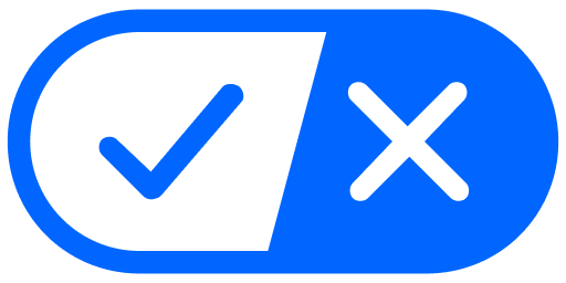 Blue and white privacy icon with checkmark and x