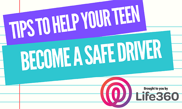Image over lined paper reading "Tips to help you teen become a safe driver"