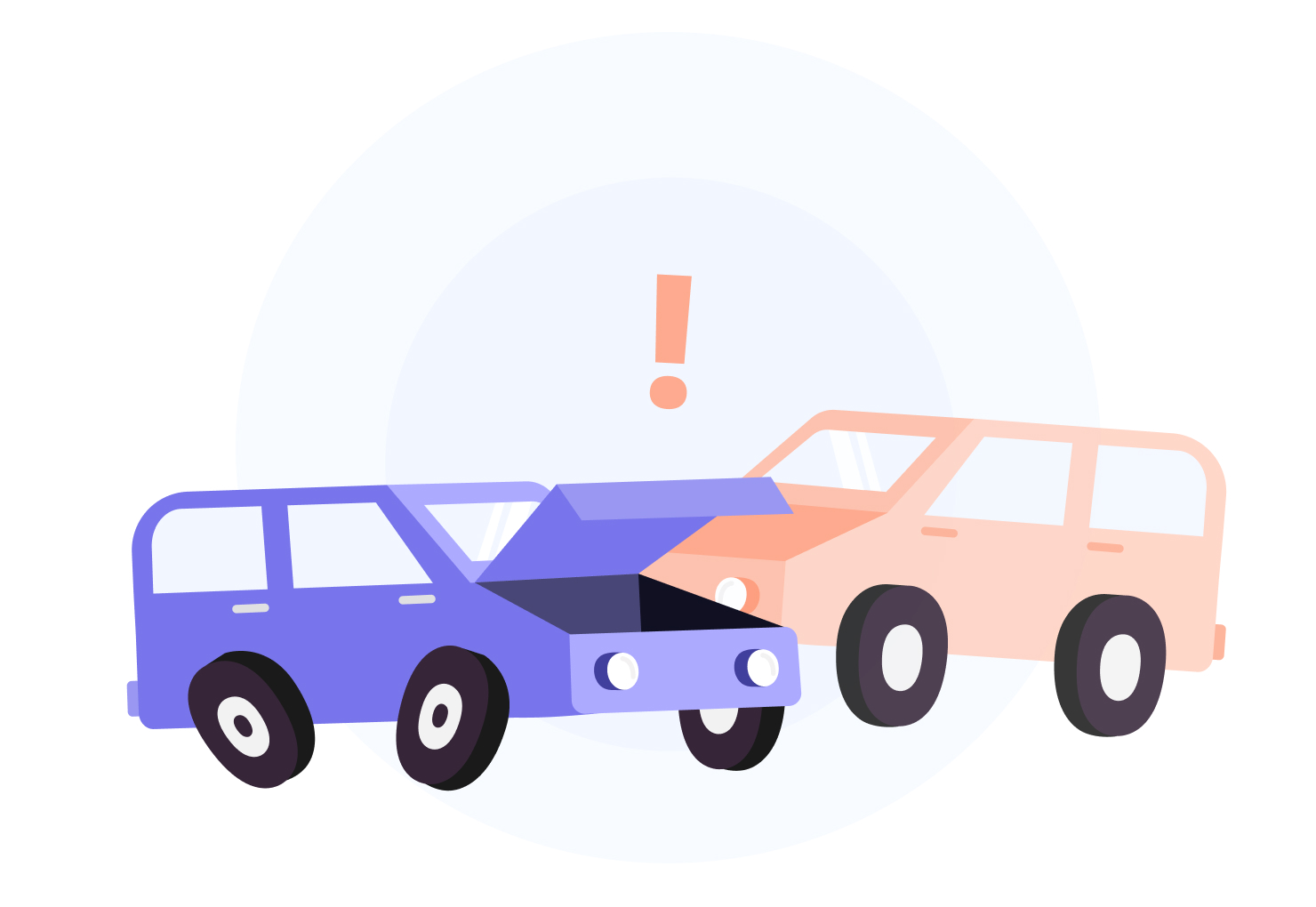 Illustrated image of two cars colliding