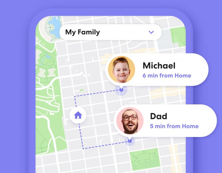 Life360 app map of son (Michael) and Father (Dad)
