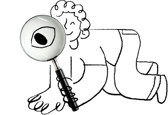 Illustrated person holding magnifying glass