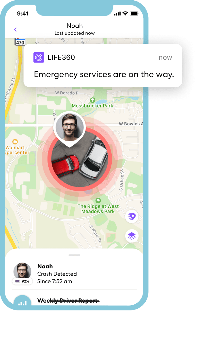 Life360 app showing Crash Detection feature