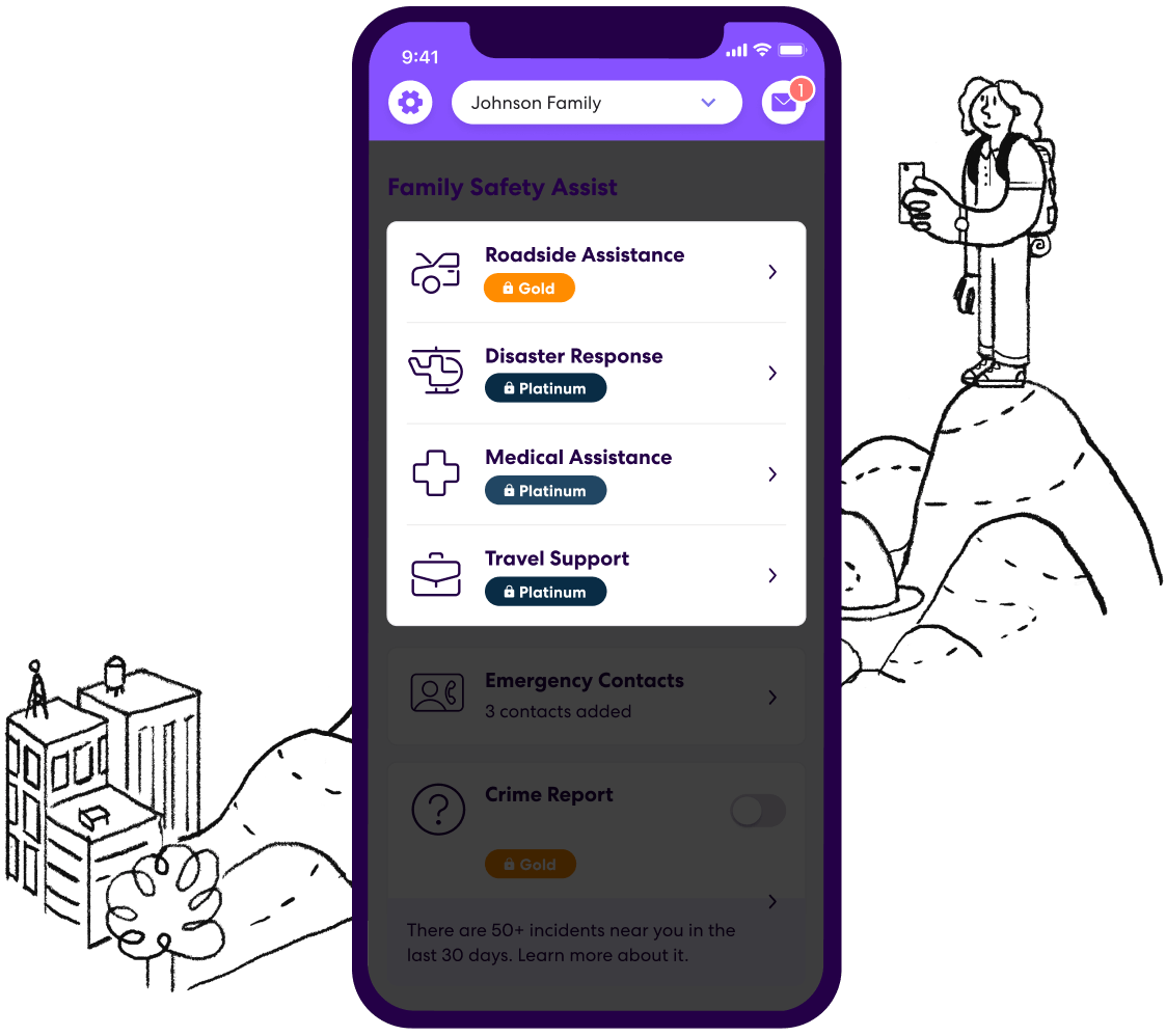 Emergency assistance page within Life360 app