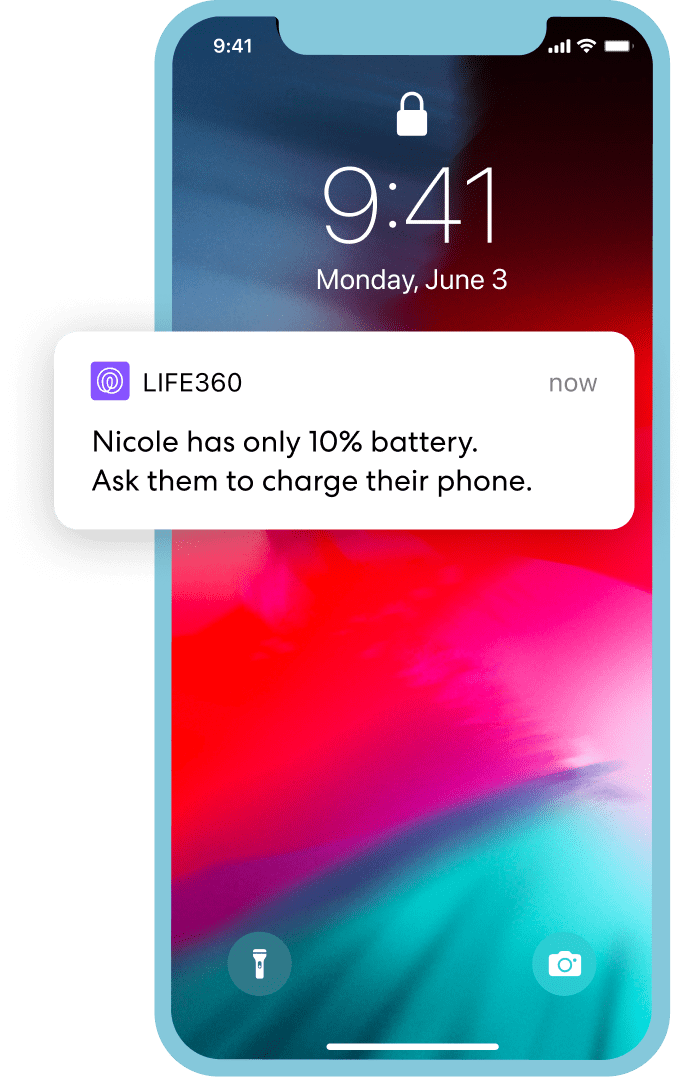 iPhone with a Life360 low battery notification
