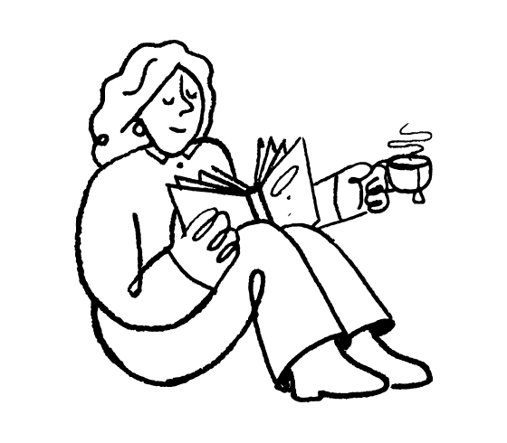 Illustration of woman with coffee and book