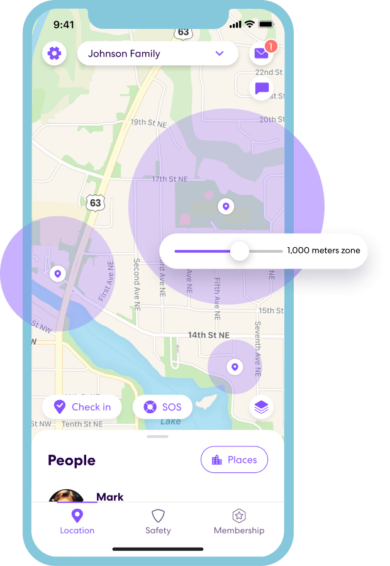Life360 app on smartphone, showcasing the Bubbles feature