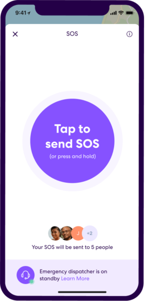 Life360 app open on a smartphone, showcasing the tap to send SOS feature