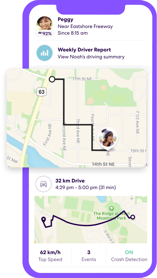 Image of Life360 app on smartphone showcasing the individual driving report feature