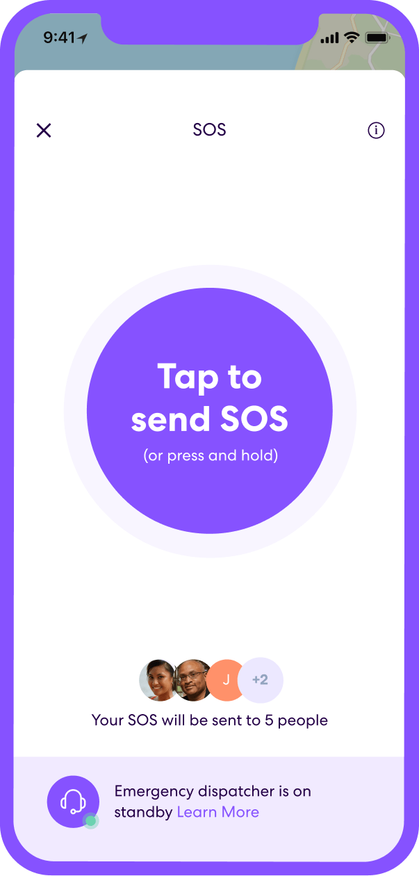 Life360 tap to send SOS screen