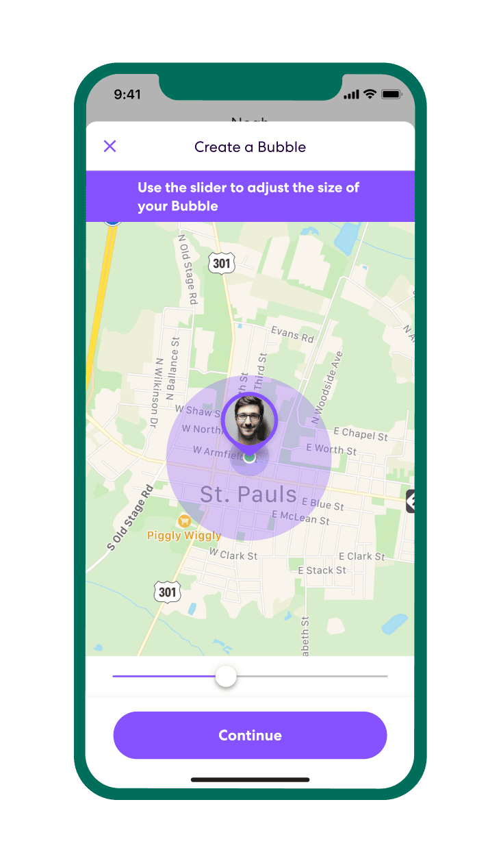 Life360 app showing Bubble feature