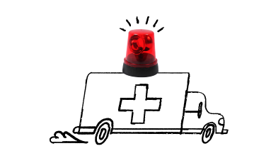 Illustration of ambulance with red siren on top of it