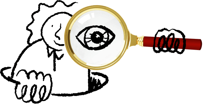 Illustrated person with magnifying glass