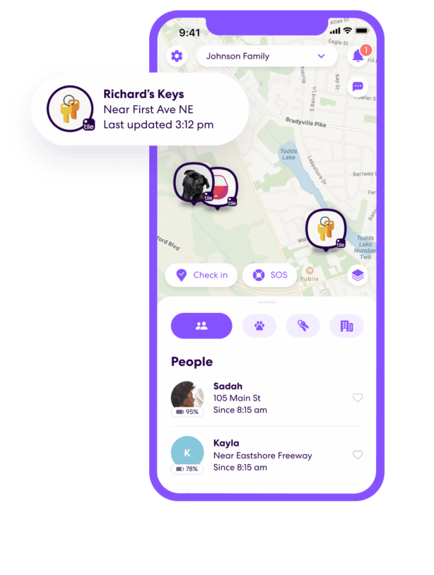 Life360 app showing Tile's last location