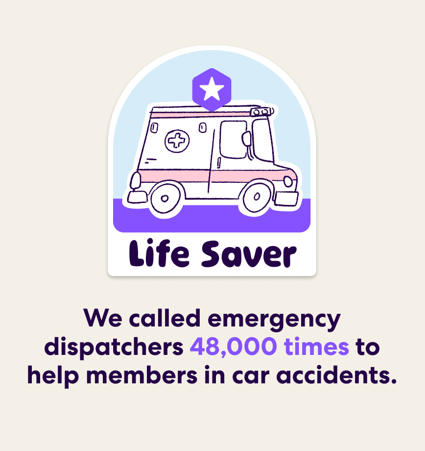 Life Saver Badge - We called emergency dispatchers 48,000 times to help members in car accidents