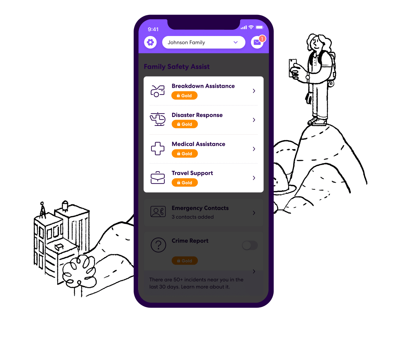 Emergency assistance page within Life360 app