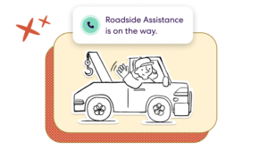 Graphic of Roadside Assistance notification with a tow truck.