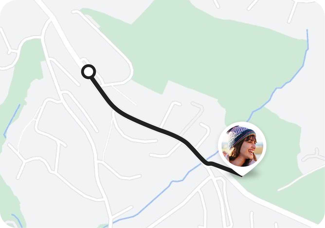 Map showing Life360 Location History with a woman's icon on the map