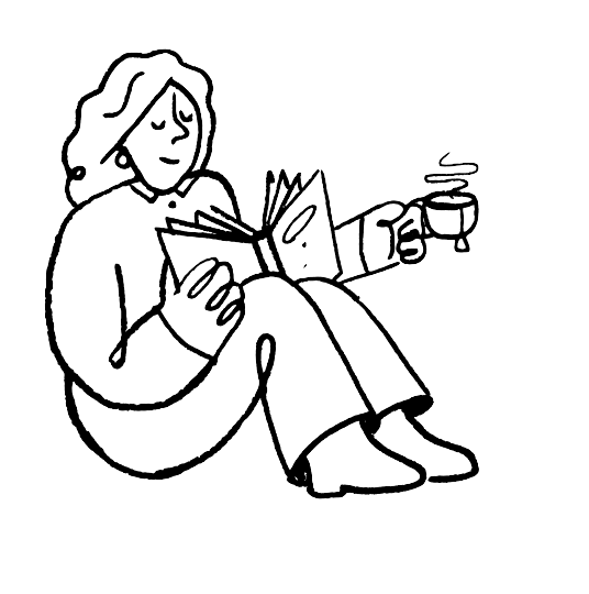 Illustration of woman with coffee and book